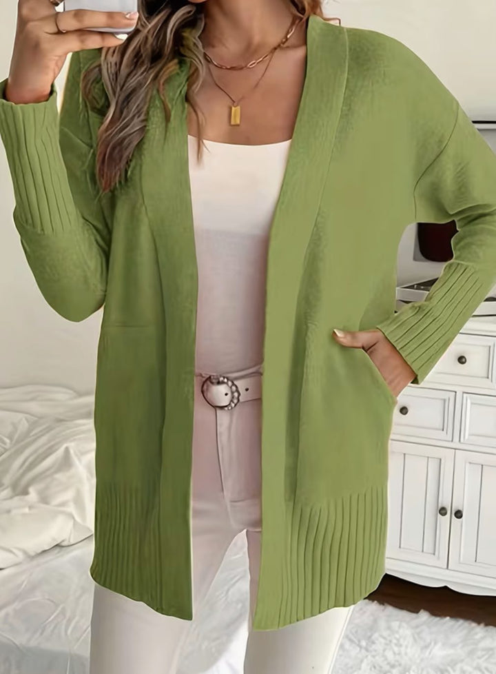 Lone | Dame Afslappet Åben Strikket Cardigan Med Ribstrik