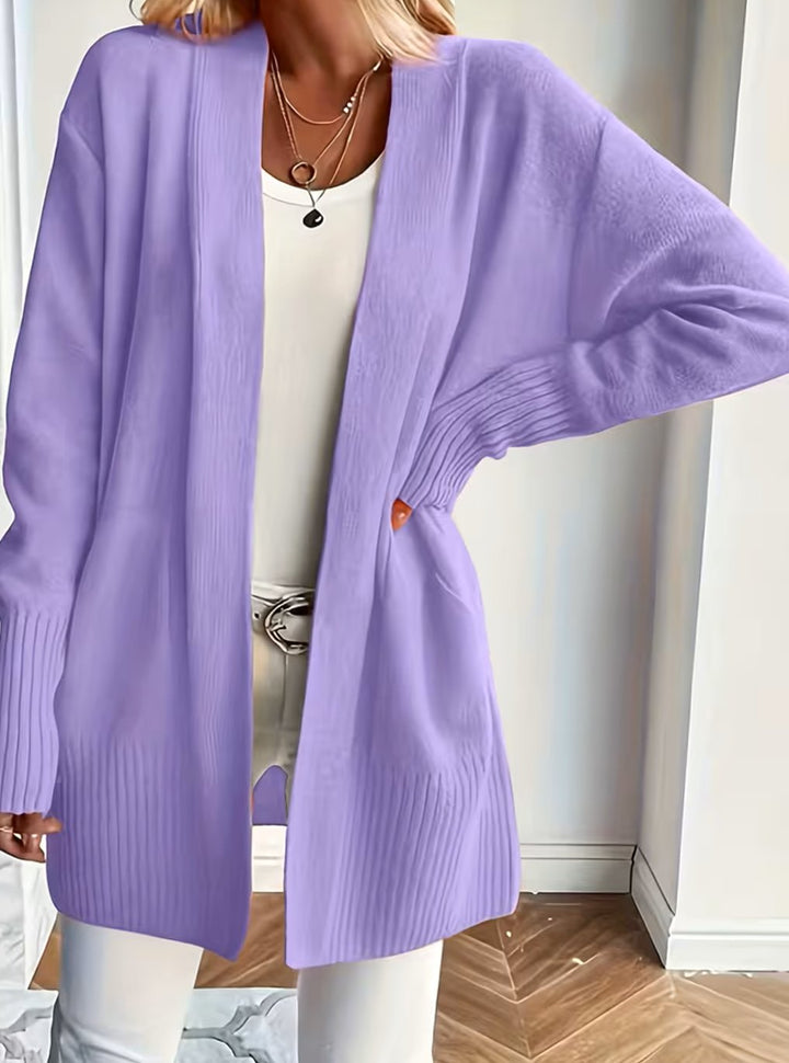Lone | Dame Afslappet Åben Strikket Cardigan Med Ribstrik