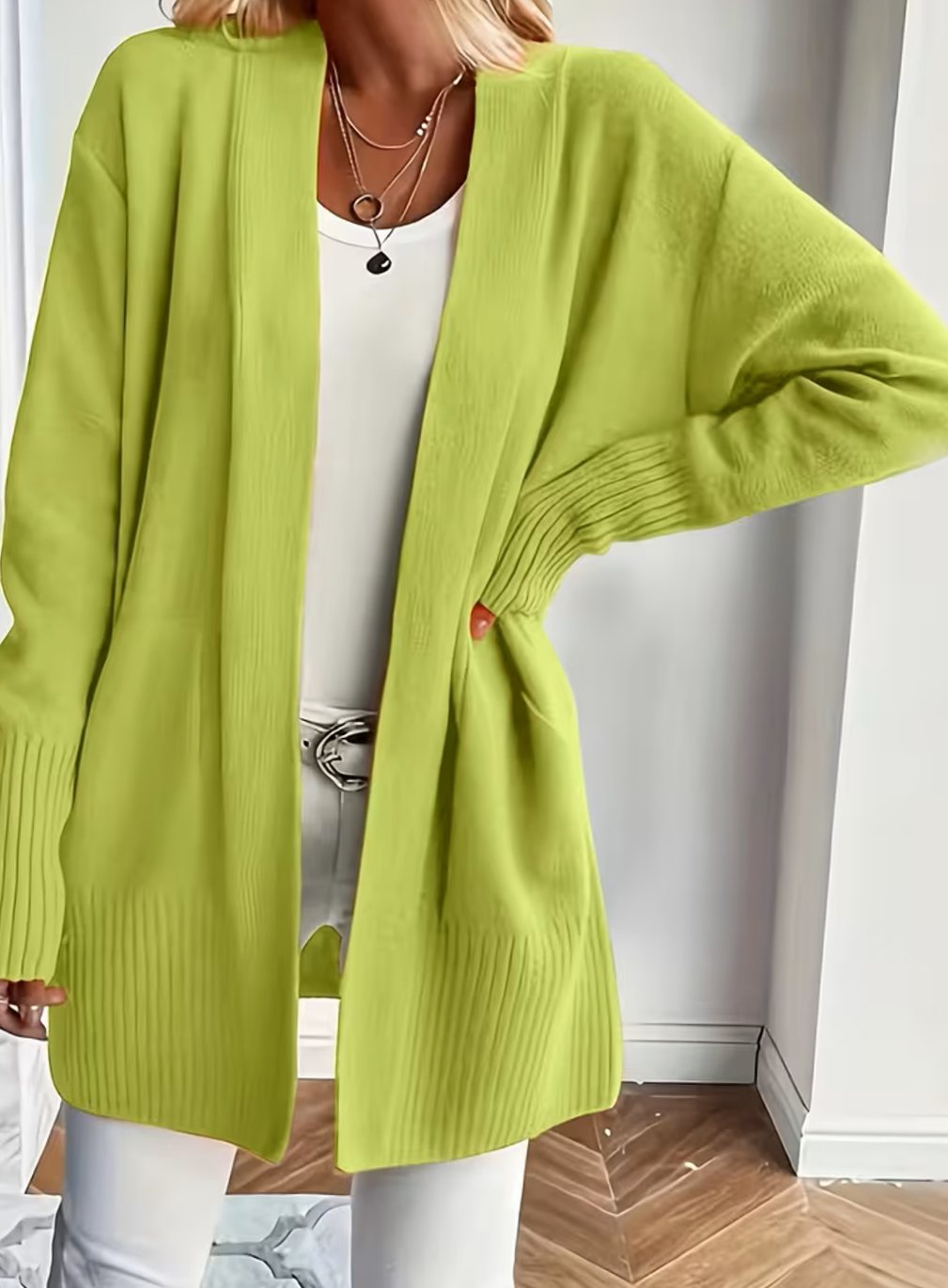 Lone | Dame Afslappet Åben Strikket Cardigan Med Ribstrik