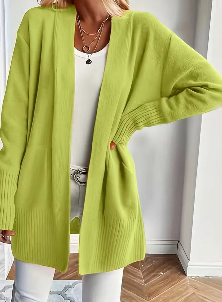 Lone | Dame Afslappet Åben Strikket Cardigan Med Ribstrik