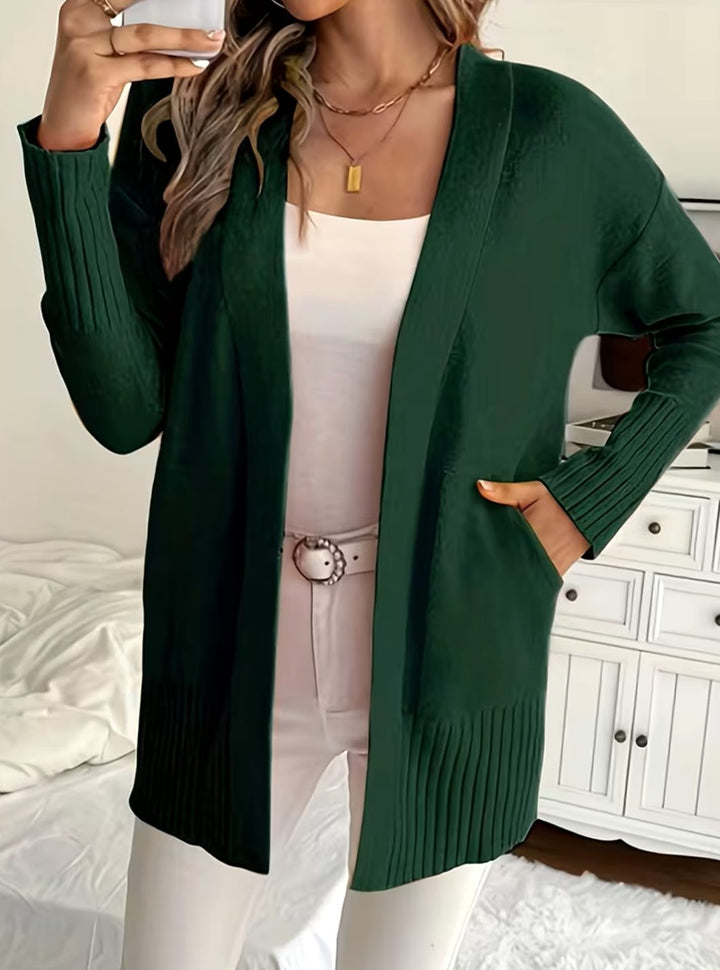 Lone | Dame Afslappet Åben Strikket Cardigan Med Ribstrik