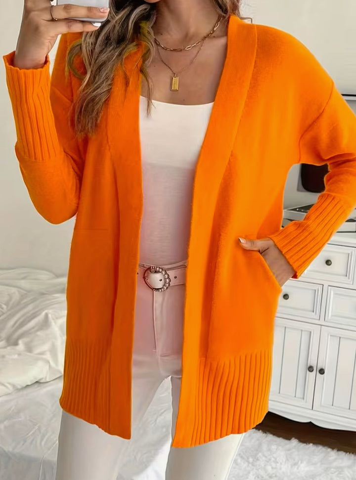 Lone | Dame Afslappet Åben Strikket Cardigan Med Ribstrik
