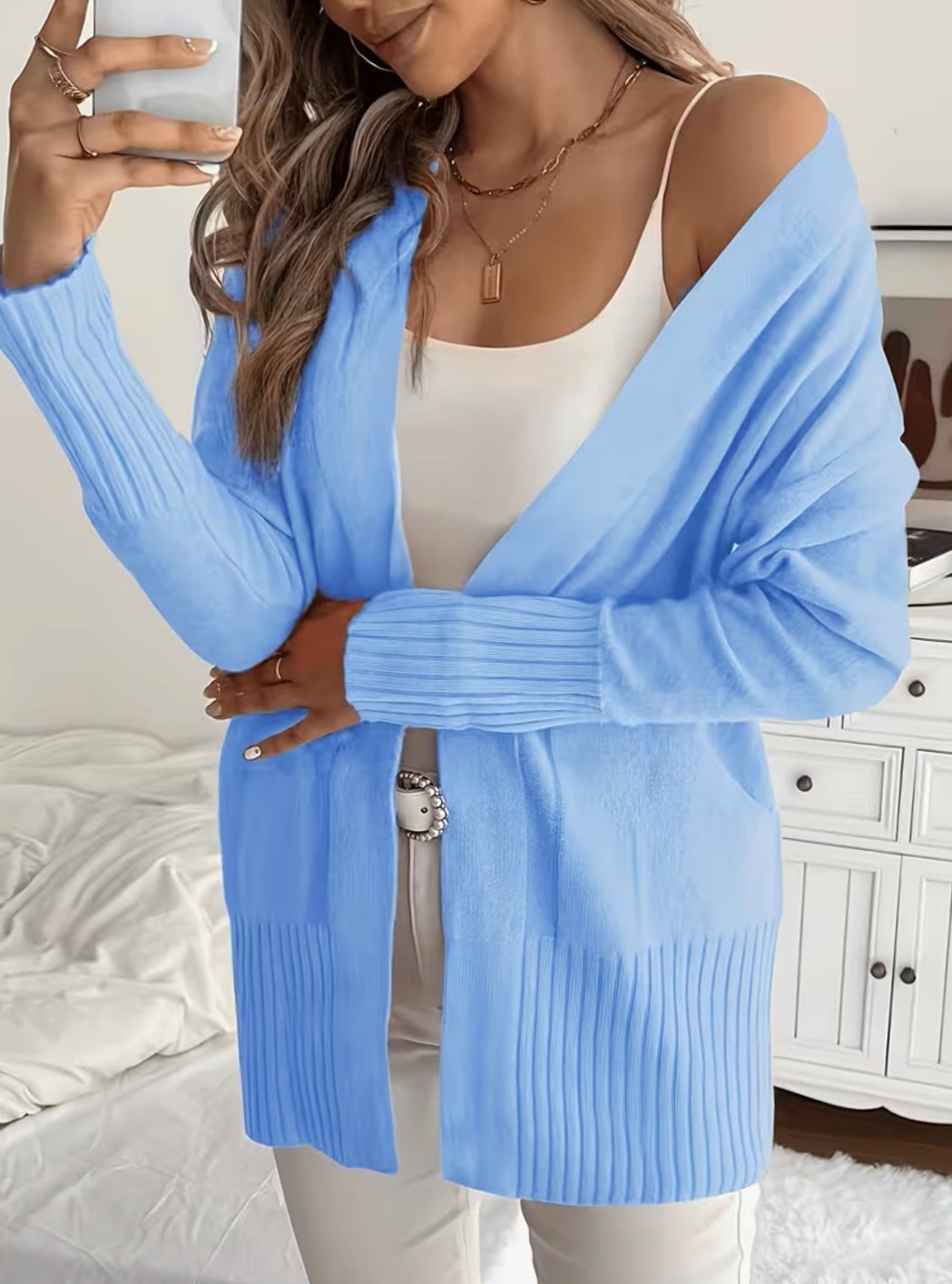 Lone | Dame Afslappet Åben Strikket Cardigan Med Ribstrik