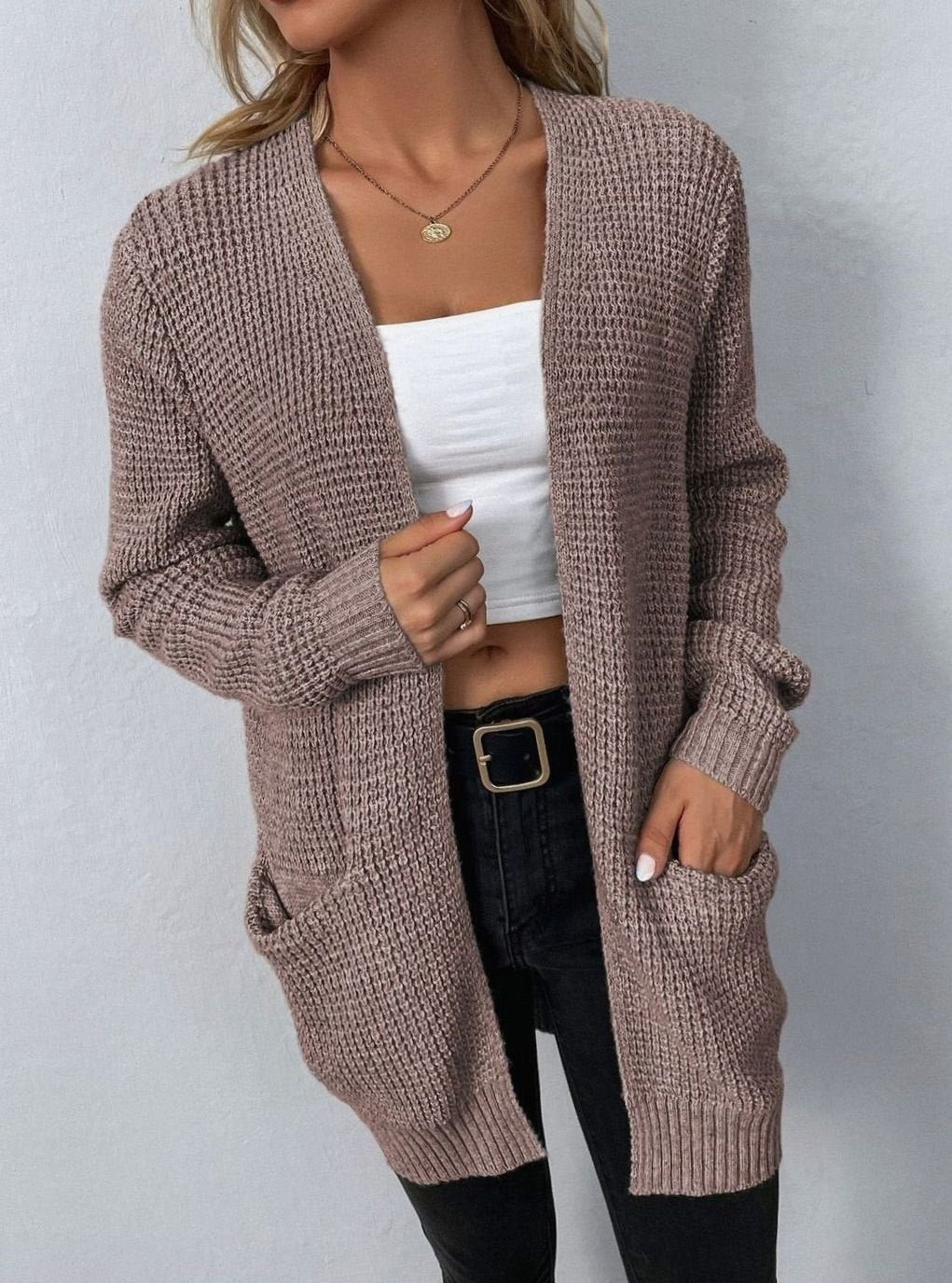 Bente | Dame Afslappet Lang Strikket Cardigan Med Åben Front