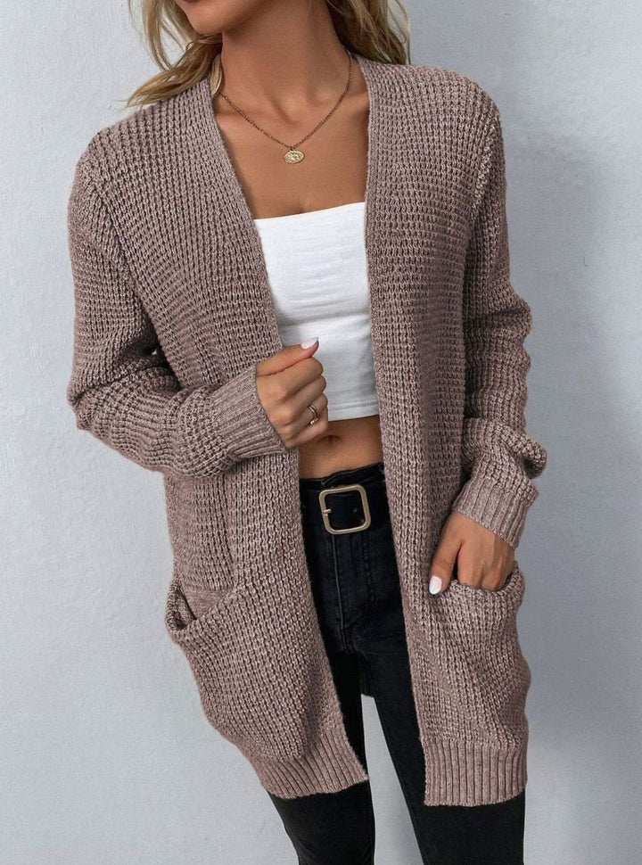 Bente | Dame Afslappet Lang Strikket Cardigan Med Åben Front