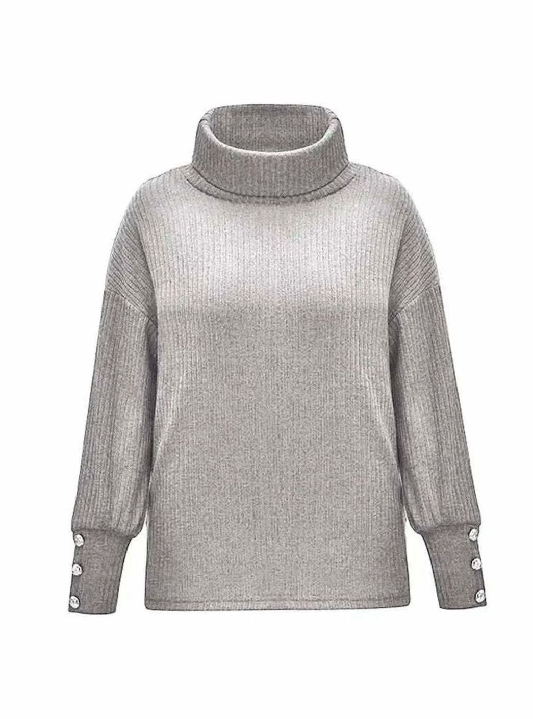 Josefine | Dame Ribstrikket Sweater Med Cowl-Hals Og Knapdetaljer