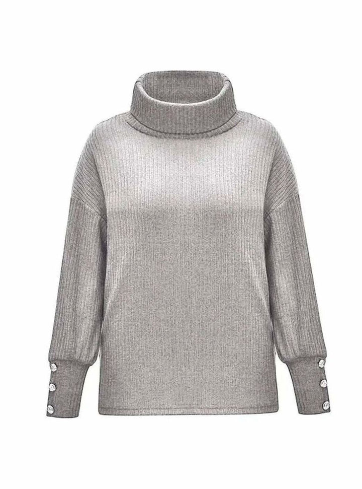 Josefine | Dame Ribstrikket Sweater Med Cowl-Hals Og Knapdetaljer
