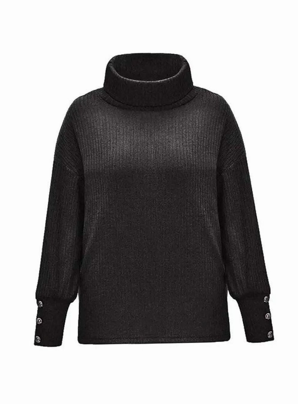 Josefine | Dame Ribstrikket Sweater Med Cowl-Hals Og Knapdetaljer