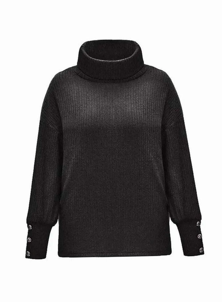 Josefine | Dame Ribstrikket Sweater Med Cowl-Hals Og Knapdetaljer