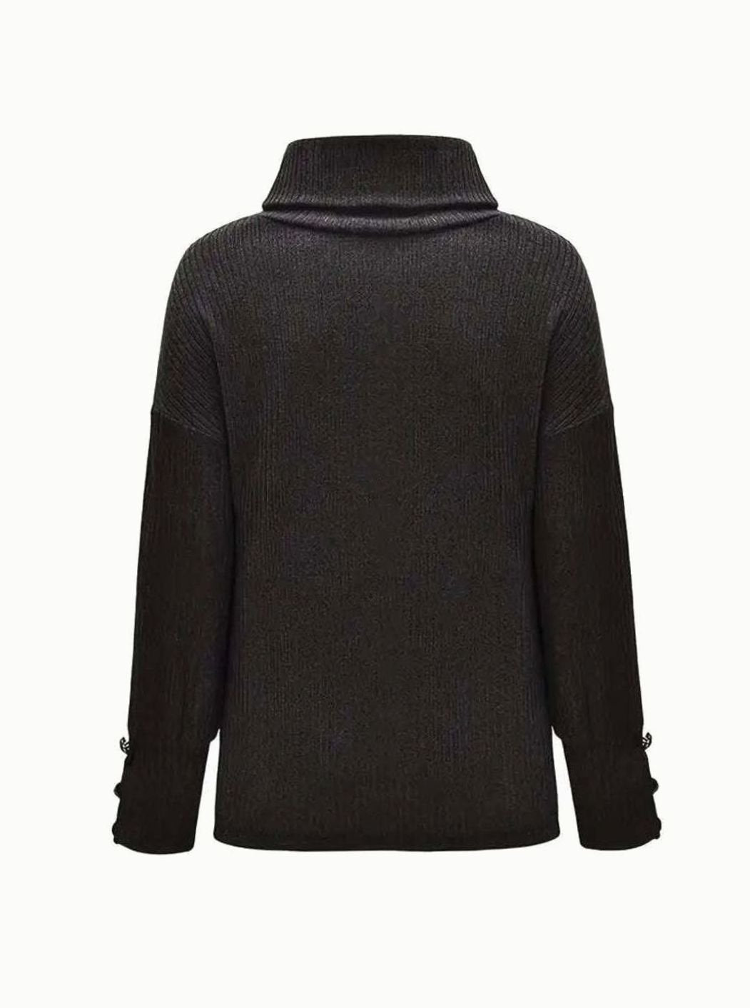 Josefine | Dame Ribstrikket Sweater Med Cowl-Hals Og Knapdetaljer