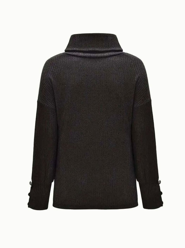 Josefine | Dame Ribstrikket Sweater Med Cowl-Hals Og Knapdetaljer