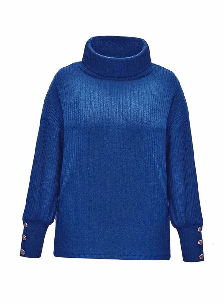 Josefine | Dame Ribstrikket Sweater Med Cowl-Hals Og Knapdetaljer