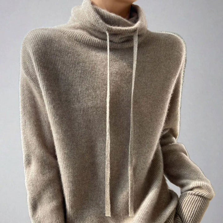 Caroline | Dame Oversized Rullekrave Sweater Med Justerbar Snøre
