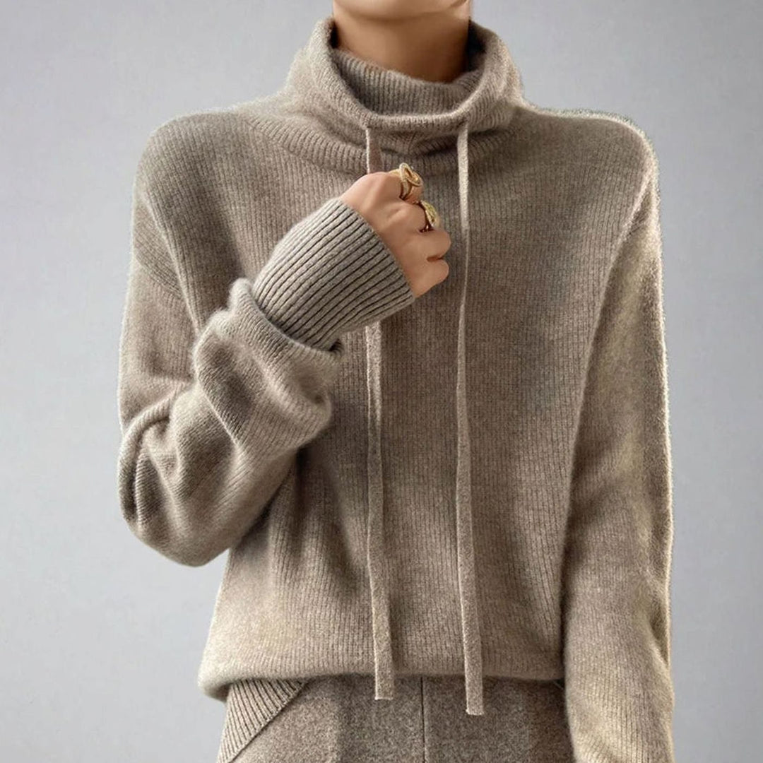 Caroline | Dame Oversized Rullekrave Sweater Med Justerbar Snøre