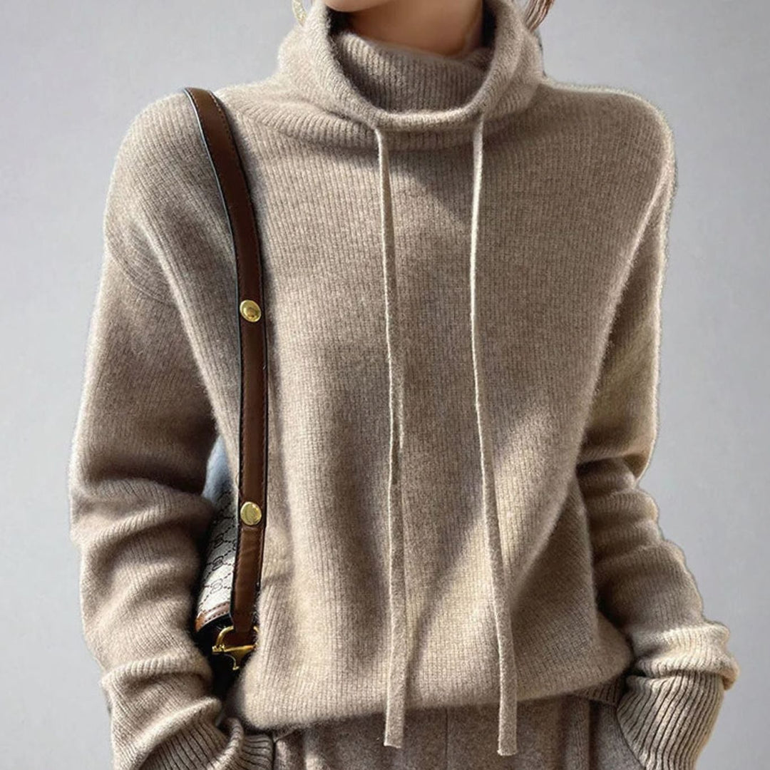 Caroline | Dame Oversized Rullekrave Sweater Med Justerbar Snøre