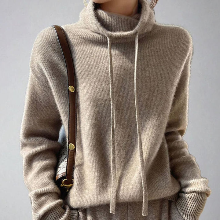 Caroline | Dame Oversized Rullekrave Sweater Med Justerbar Snøre