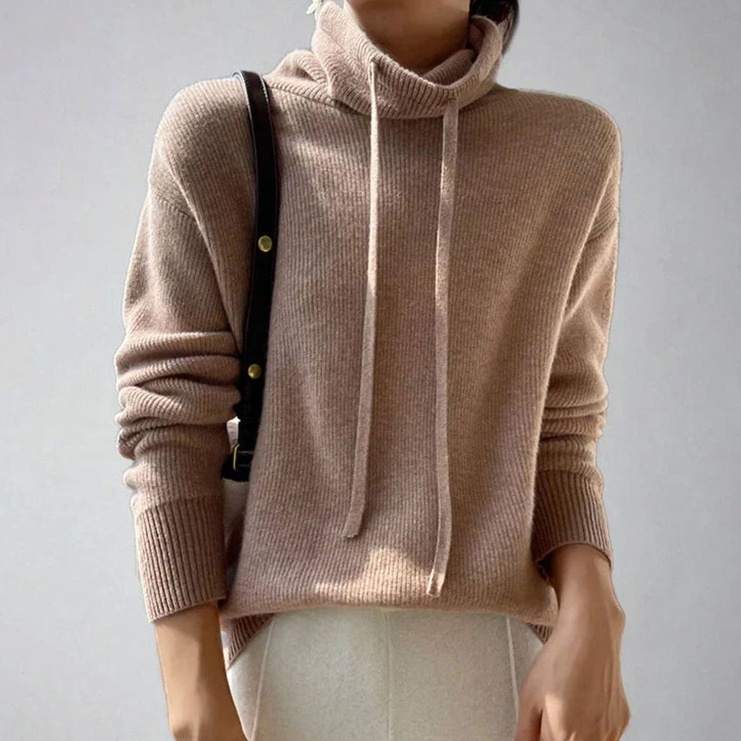 Caroline | Dame Oversized Rullekrave Sweater Med Justerbar Snøre