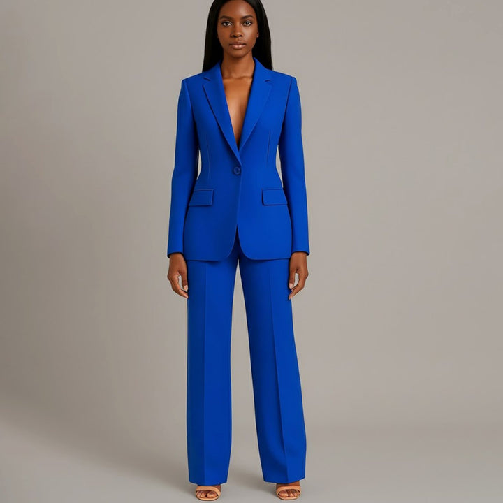 Emilie | Dame Tailored Enkeltknappet Blazersæt Med Vide Ben