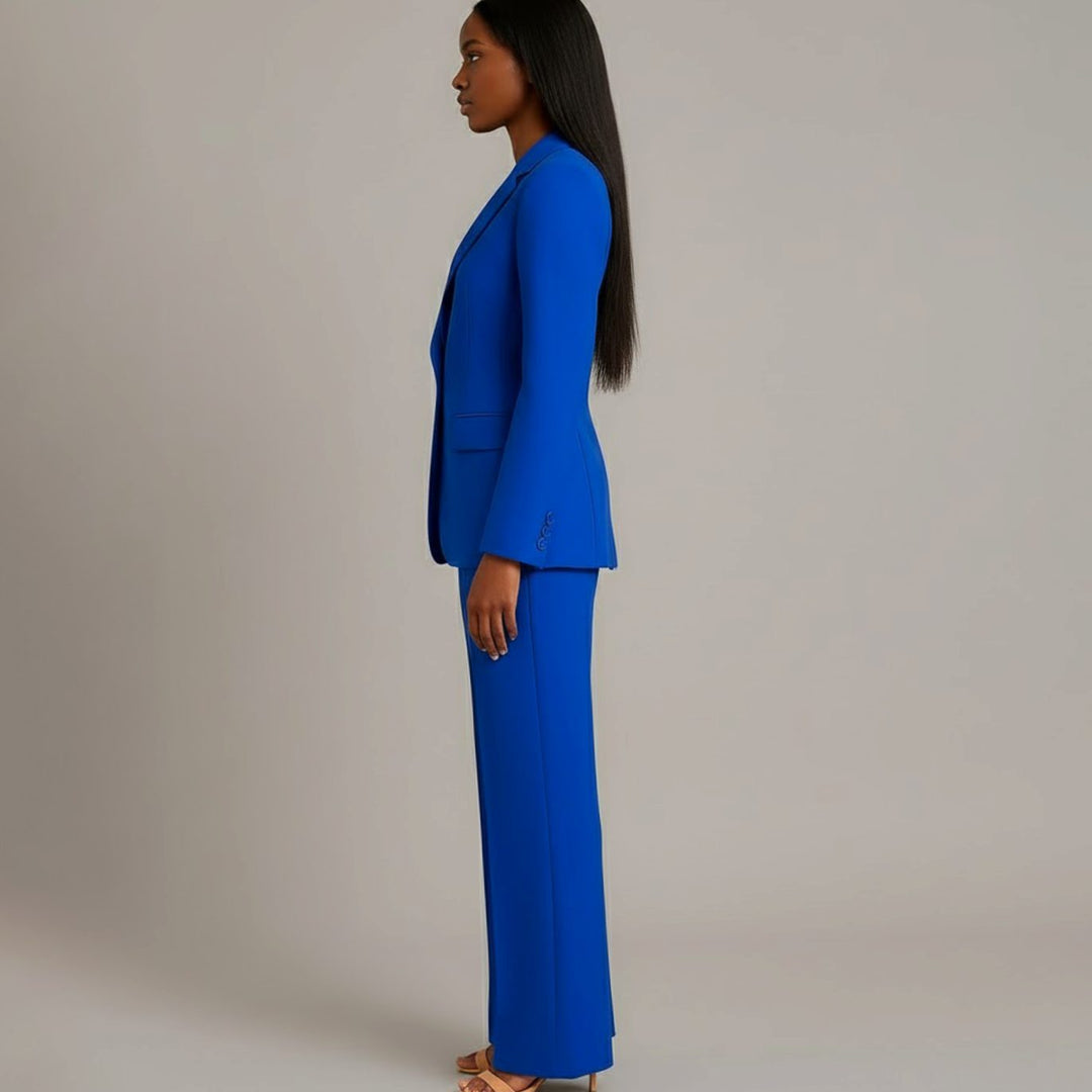 Emilie | Dame Tailored Enkeltknappet Blazersæt Med Vide Ben
