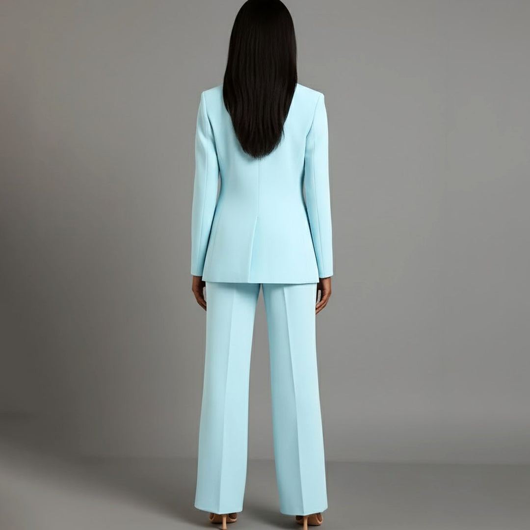 Emilie | Dame Tailored Enkeltknappet Blazersæt Med Vide Ben
