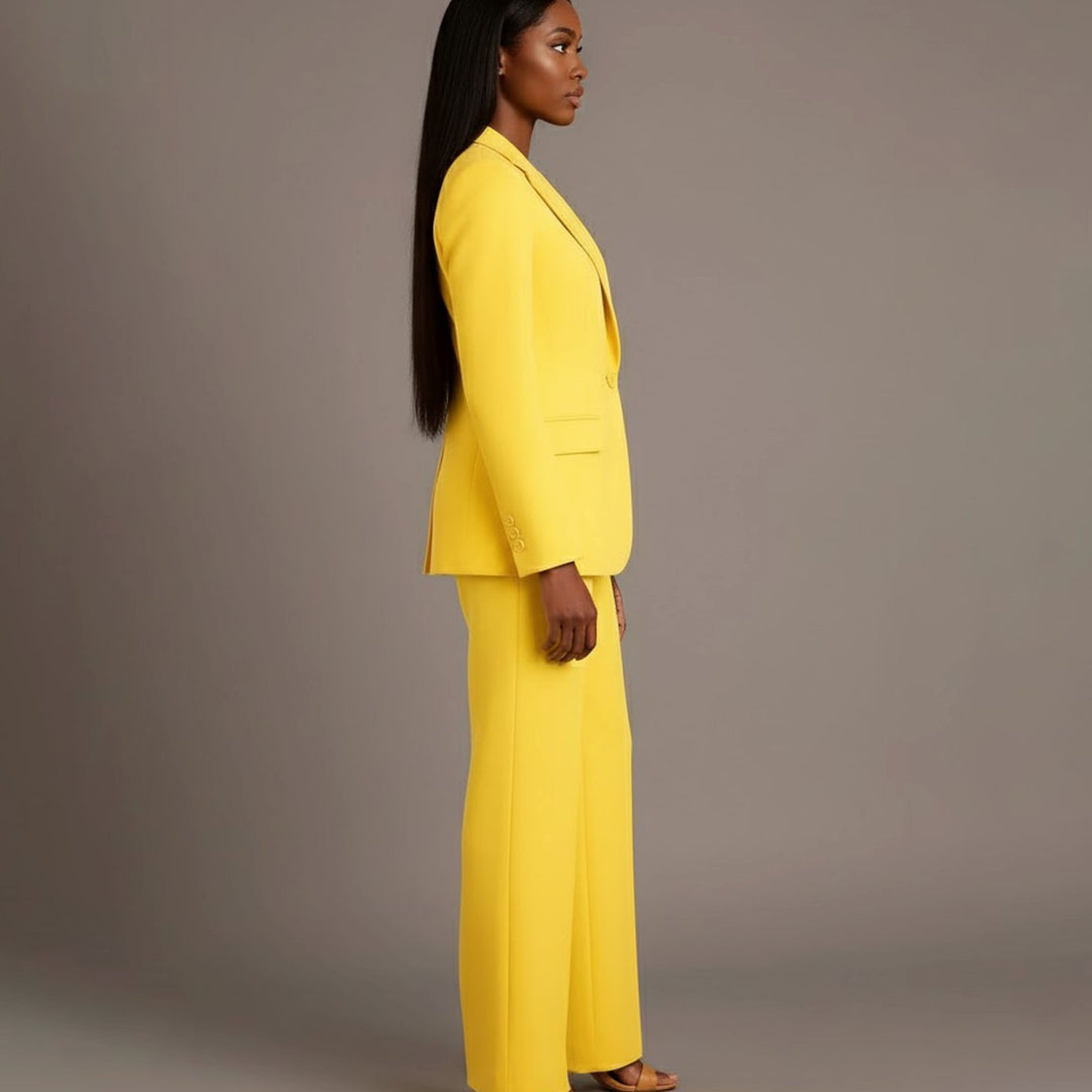 Emilie | Dame Tailored Enkeltknappet Blazersæt Med Vide Ben