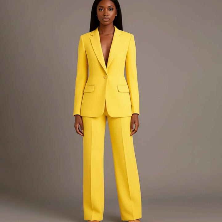 Emilie | Dame Tailored Enkeltknappet Blazersæt Med Vide Ben