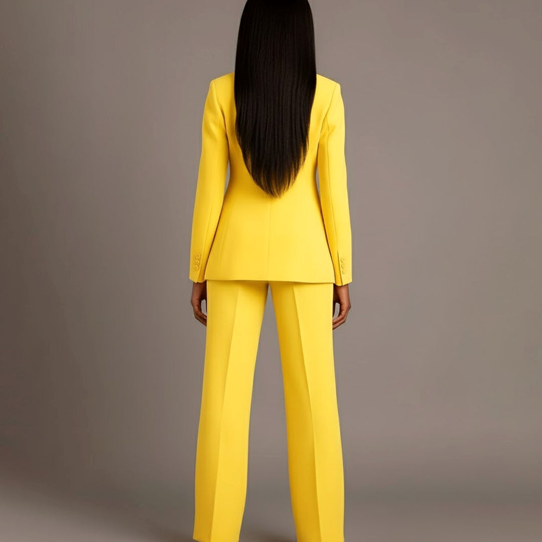 Emilie | Dame Tailored Enkeltknappet Blazersæt Med Vide Ben