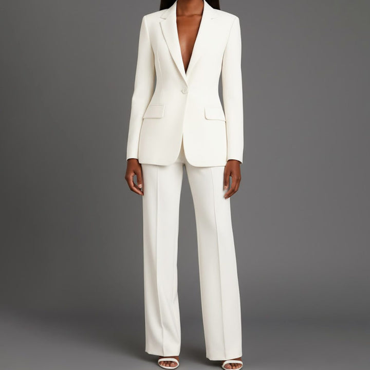 Emilie | Dame Tailored Enkeltknappet Blazersæt Med Vide Ben