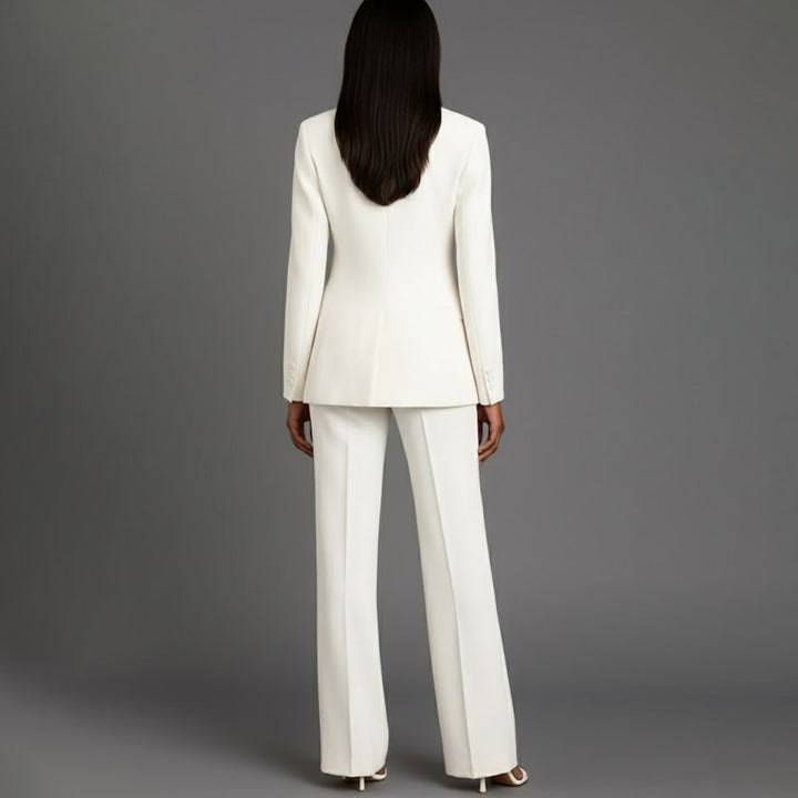 Emilie | Dame Tailored Enkeltknappet Blazersæt Med Vide Ben