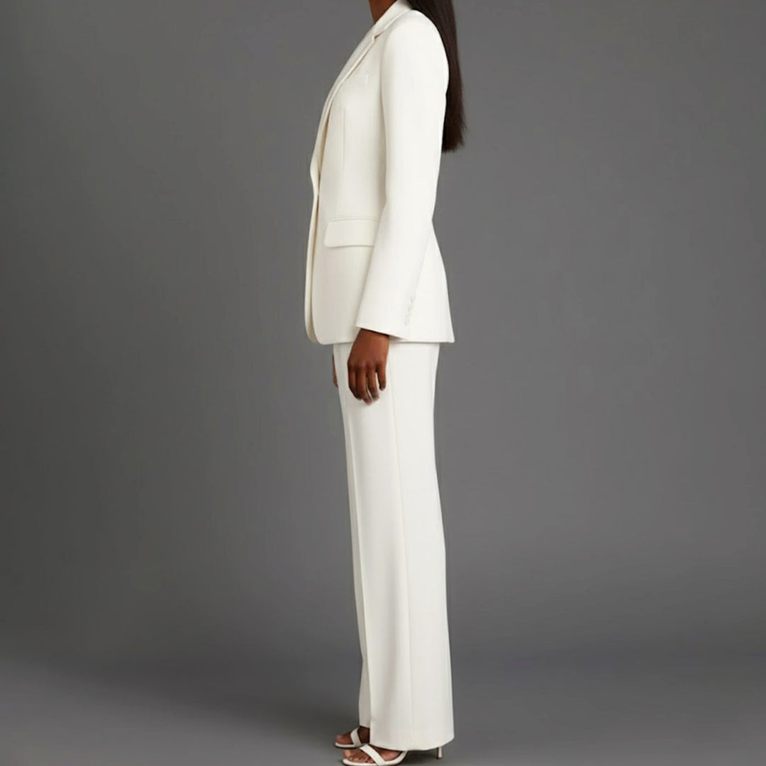 Emilie | Dame Tailored Enkeltknappet Blazersæt Med Vide Ben