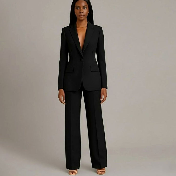 Emilie | Dame Tailored Enkeltknappet Blazersæt Med Vide Ben