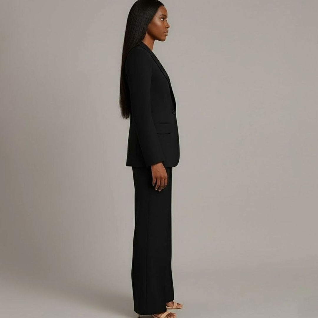 Emilie | Dame Tailored Enkeltknappet Blazersæt Med Vide Ben