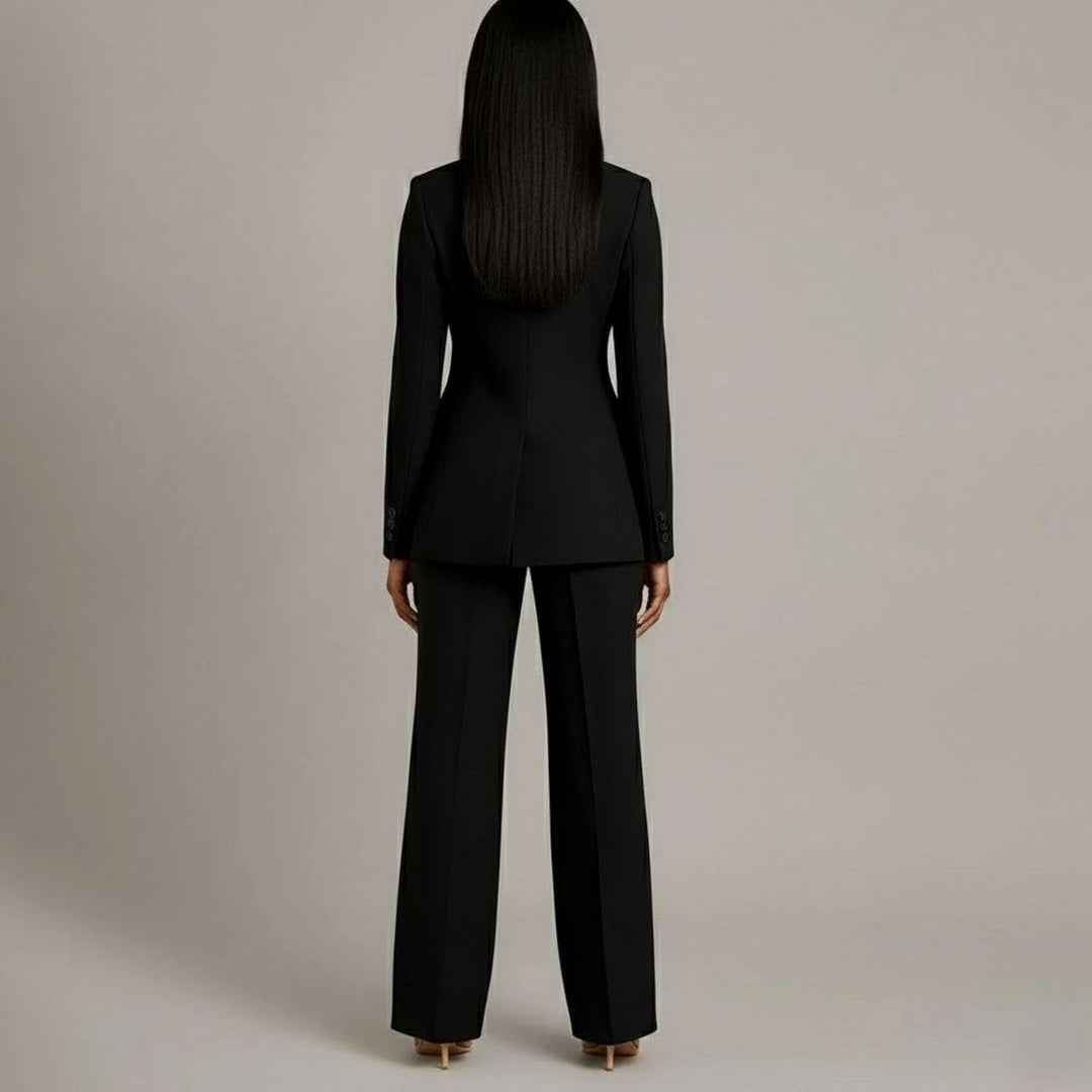 Emilie | Dame Tailored Enkeltknappet Blazersæt Med Vide Ben