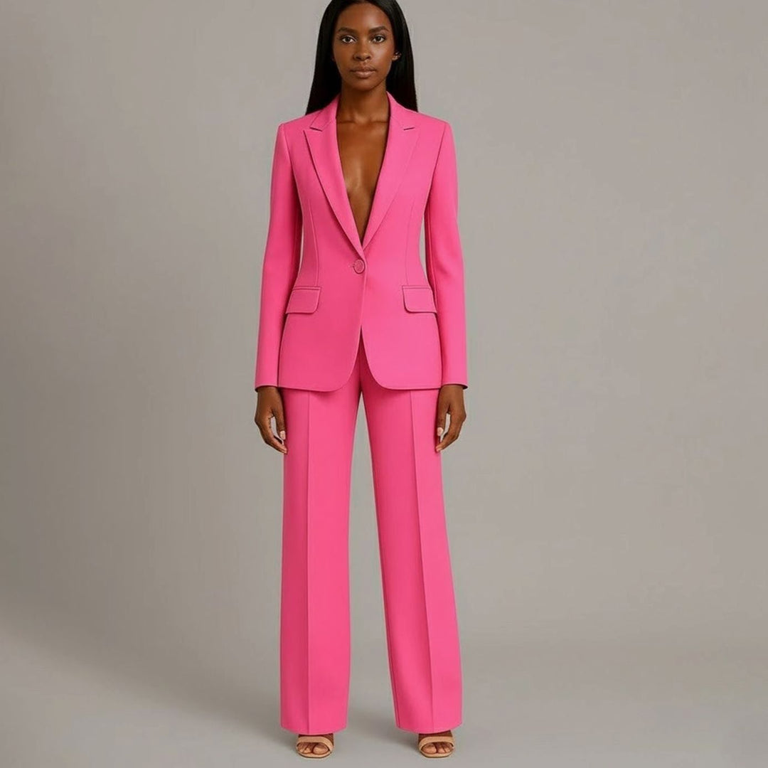 Emilie | Dame Tailored Enkeltknappet Blazersæt Med Vide Ben