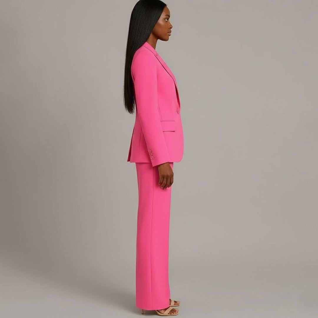 Emilie | Dame Tailored Enkeltknappet Blazersæt Med Vide Ben