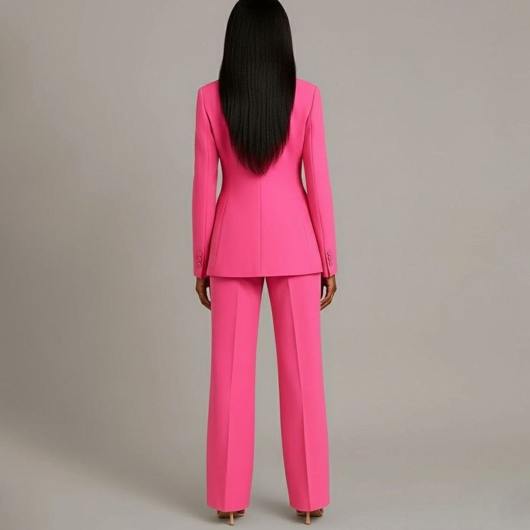Emilie | Dame Tailored Enkeltknappet Blazersæt Med Vide Ben