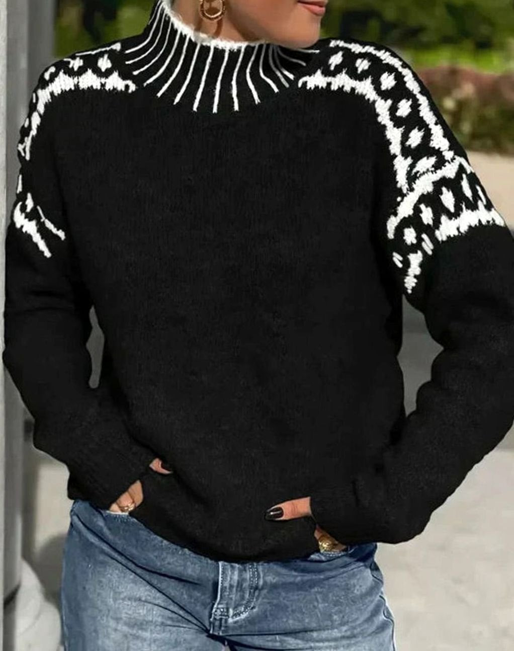 Josefine | Dame Højhalset Sweater Med Fair Isle Og Afslappet Pasform