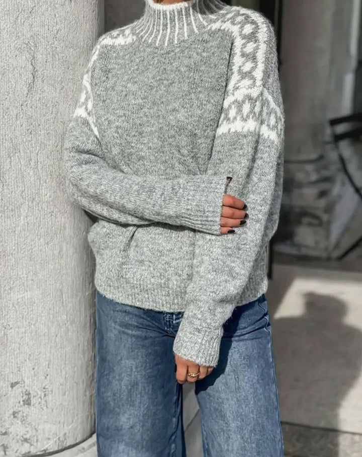 Josefine | Dame Højhalset Sweater Med Fair Isle Og Afslappet Pasform