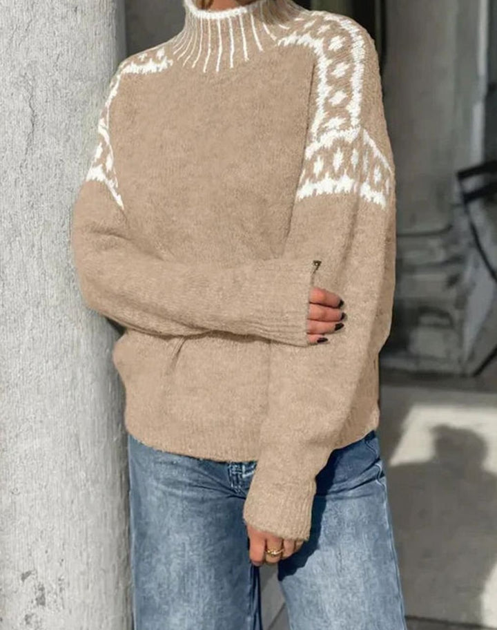 Josefine | Dame Højhalset Sweater Med Fair Isle Og Afslappet Pasform