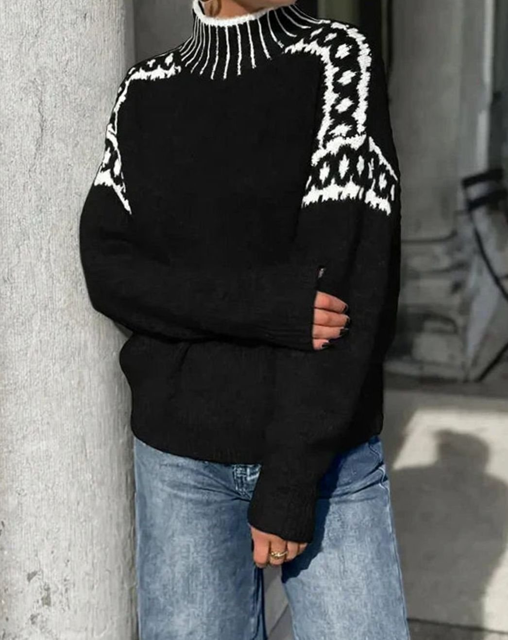 Josefine | Dame Højhalset Sweater Med Fair Isle Og Afslappet Pasform