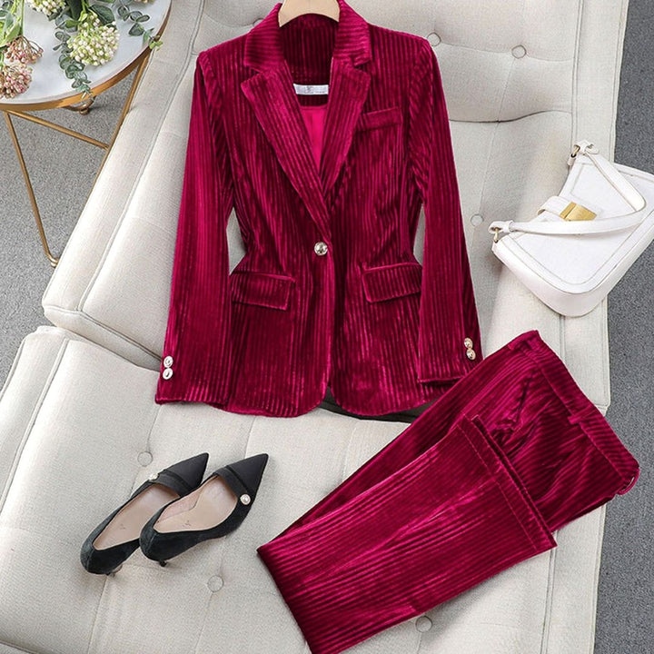 Helene | Dame Tailored Velvet Blazersæt Med To Dele
