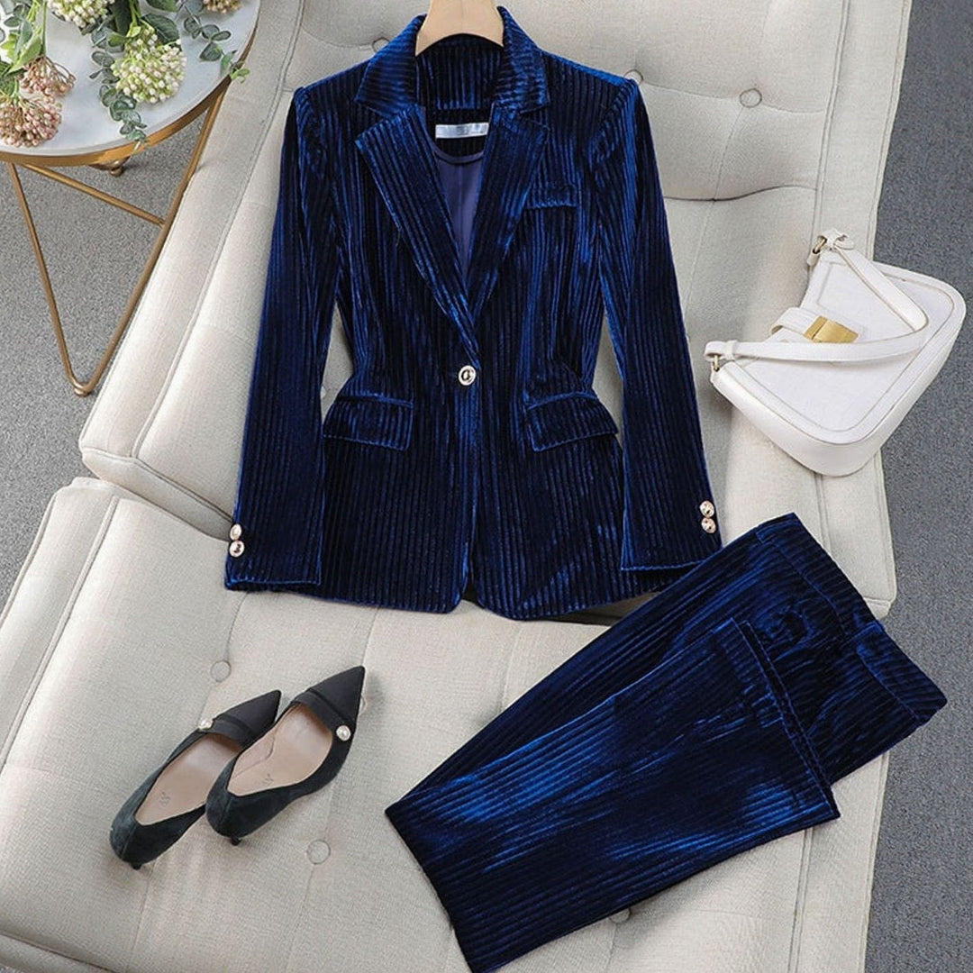 Helene | Dame Tailored Velvet Blazersæt Med To Dele