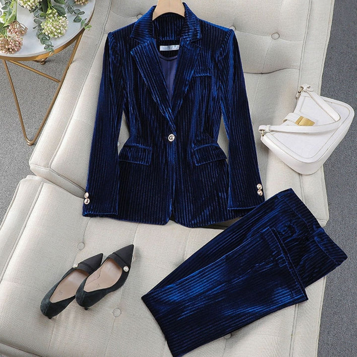 Helene | Dame Tailored Velvet Blazersæt Med To Dele