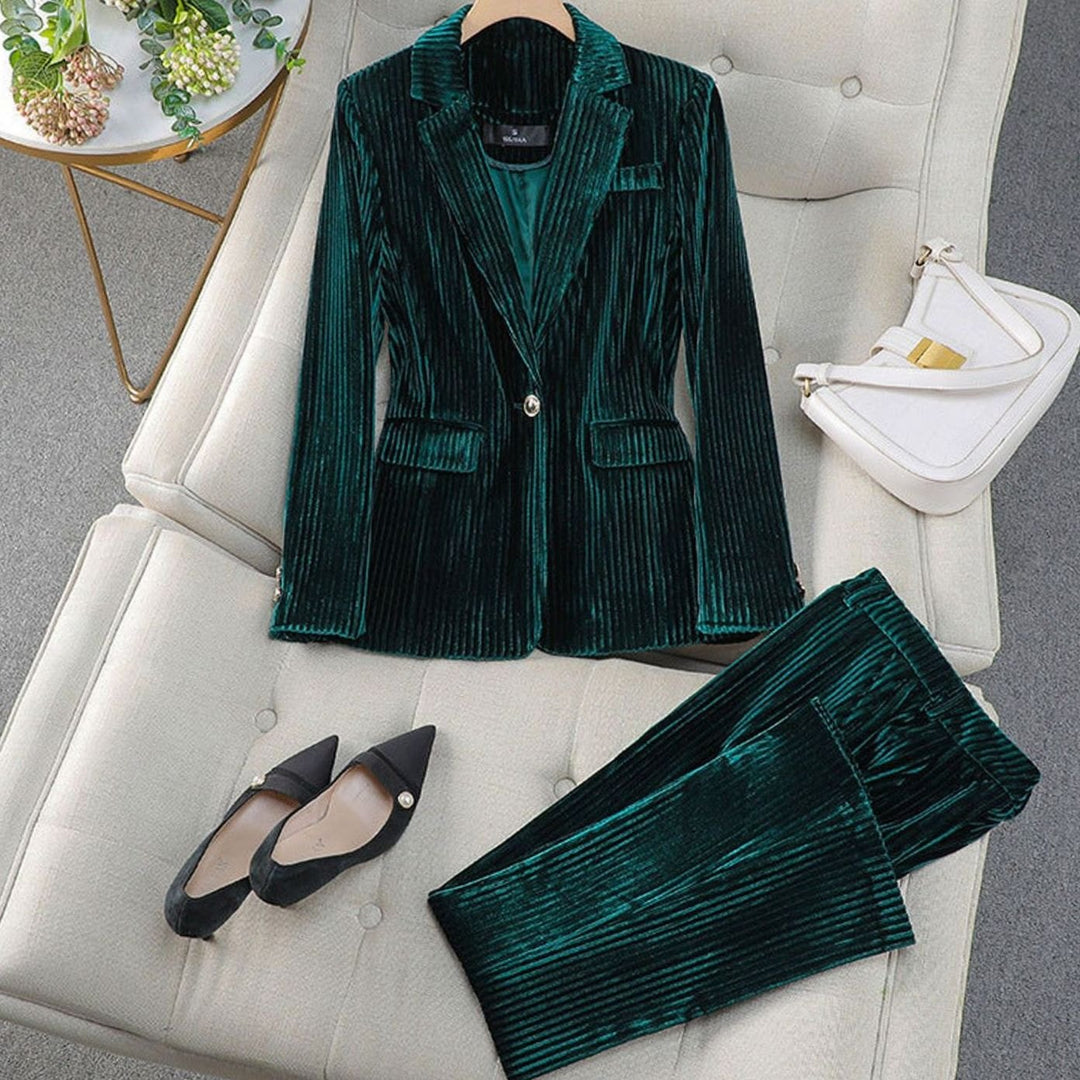 Helene | Dame Tailored Velvet Blazersæt Med To Dele