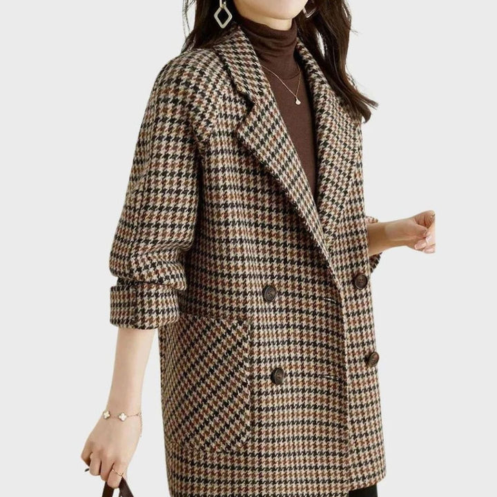 Lene | Dame Tailleret Dobbeltknappet Blazer Med Hahnentritt Og Revers