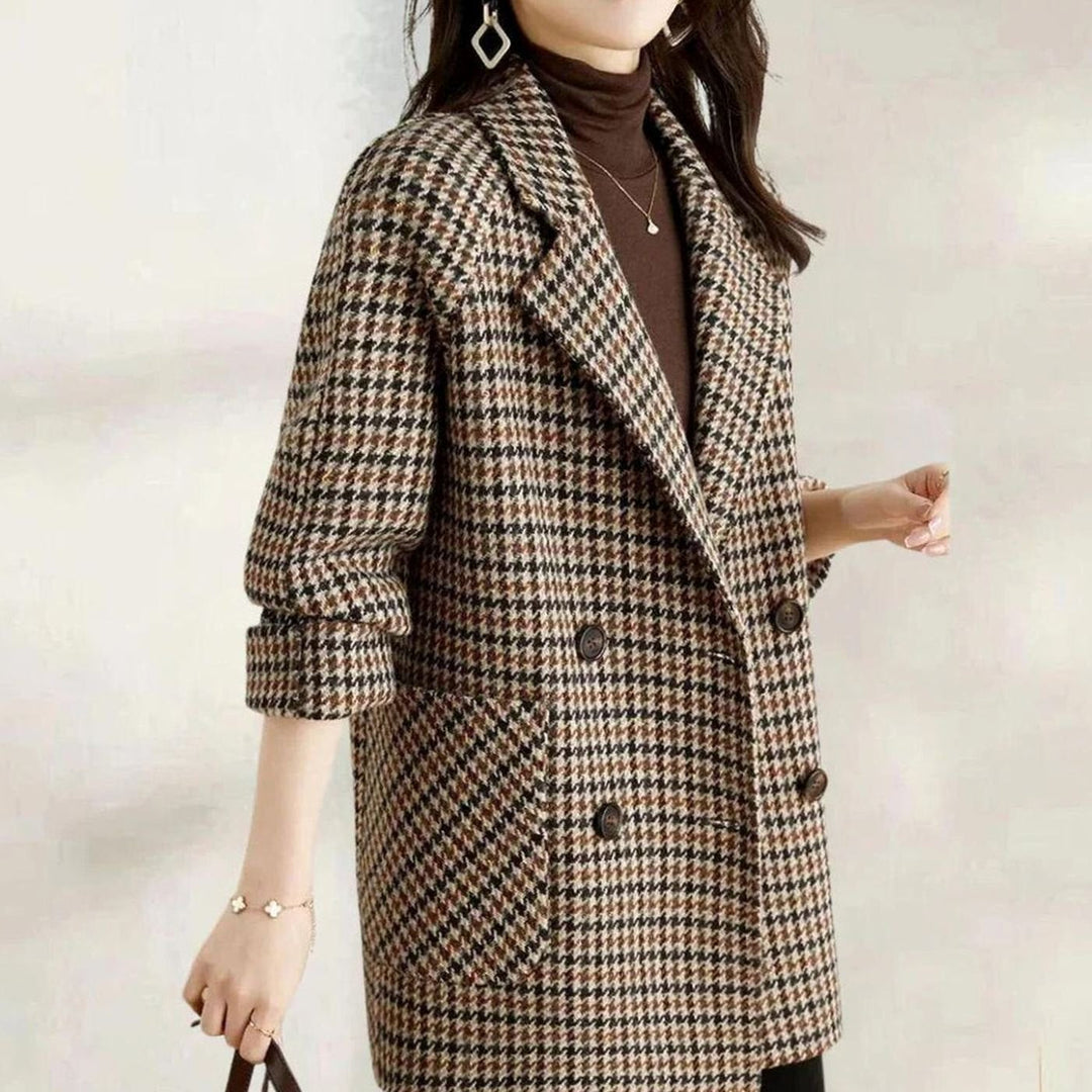 Lene | Dame Tailleret Dobbeltknappet Blazer Med Hahnentritt Og Revers