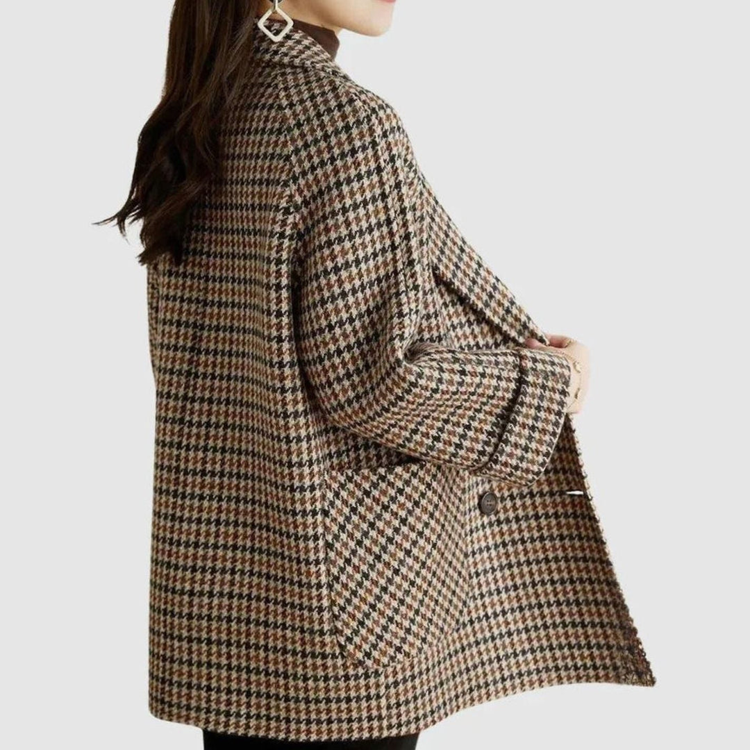 Lene | Dame Tailleret Dobbeltknappet Blazer Med Hahnentritt Og Revers