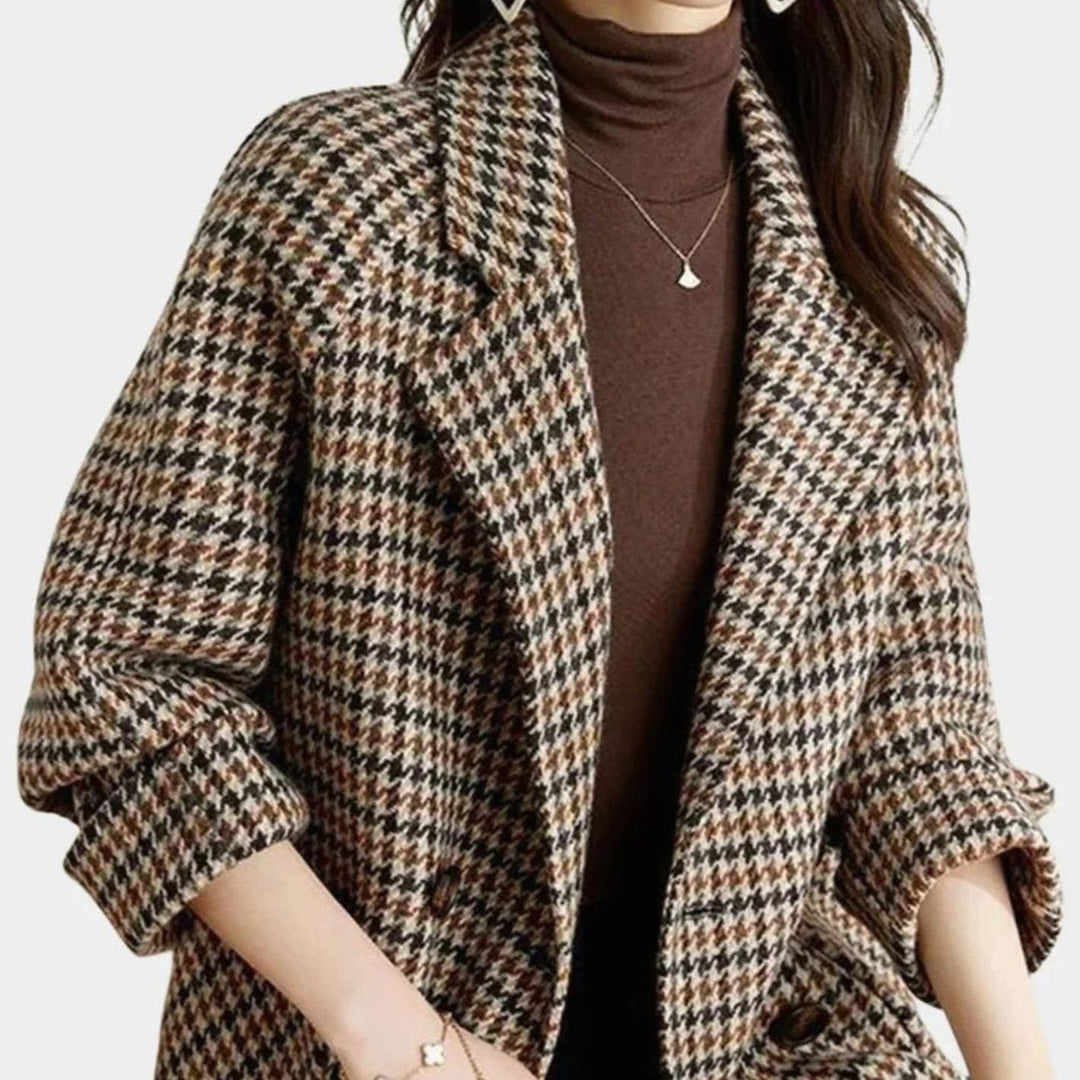 Lene | Dame Tailleret Dobbeltknappet Blazer Med Hahnentritt Og Revers