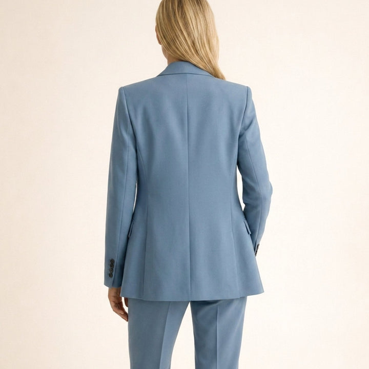 Malou | Dame Skræddersyet Buksedragt Med Vide Udslåede Benklæder Og Enkeltknappet Blazer