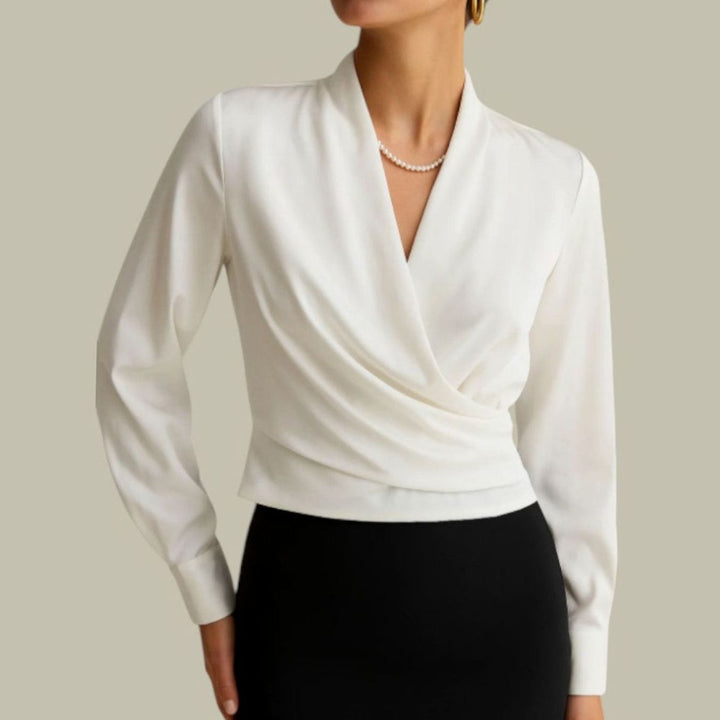 Inge | Dame Wrap-Bluse Med Satinfinish Og Lange Ærmer